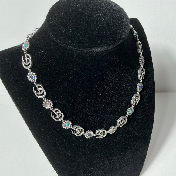 Gucci GG Vintage Silver Blue Stone Necklace with Box - Picture 2 of 3